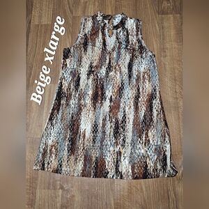 Beige by eci Sleeveless Chevron-Print Midi Dress in Beige, Brown, Black